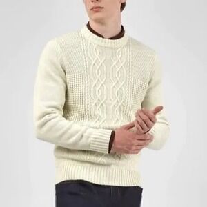 Ben Sherman Mens Ivory Cable Knit Crew Neck Sweater BS35SR449 New Size M
